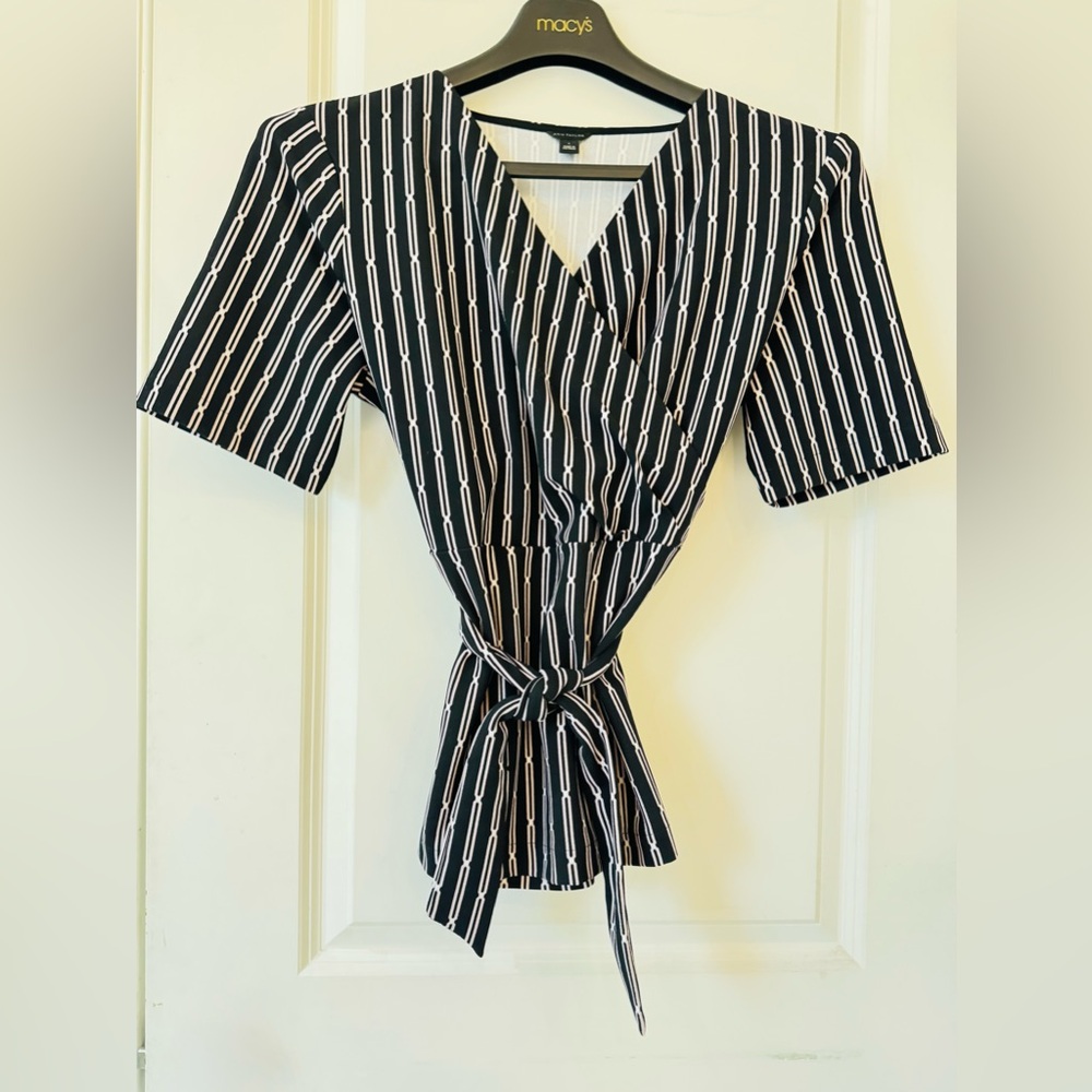 Black and White Striped Wrap Top